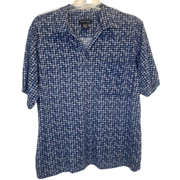 Kenneth Cole New York Men’s Blue Short Sleeve V Neck Pocket Nylon Shirt Sz XL - Picture 1 of 8